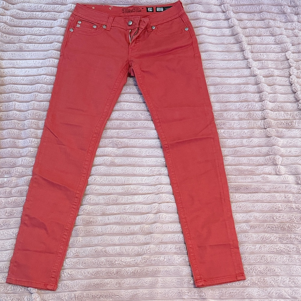 Miss Me Coral skinny Jeans with Crystal Accents 29 x 32